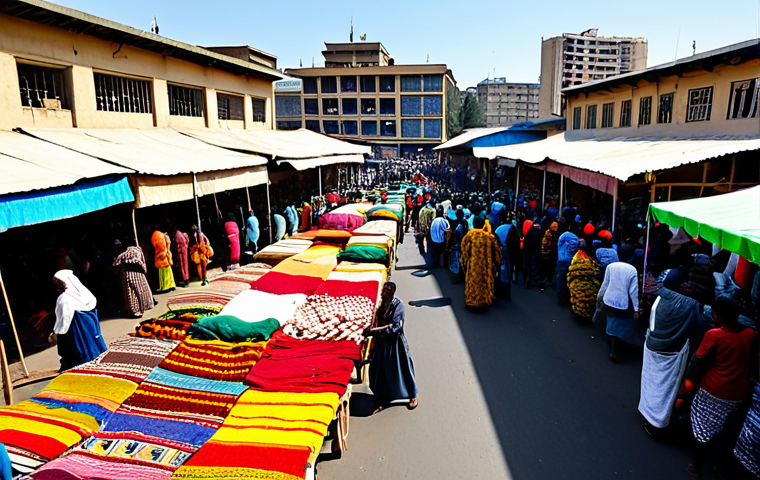 **
"A busy marketplace in Addis Ababa, Ethiopia. People are selling goods, and there are colorful stalls and traditional Ethiopian textiles. Fully clothed individuals are engaging in commerce. In the background, modern buildings are visible, blending with the older architecture. Safe for work, appropriate content, fully clothed, professional, perfect anatomy, natural proportions, vibrant colors, high quality."
**