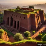 Home 19 에티오피아의 세계문화유산 목록 - A detailed, vibrant scene of the Rock-Hewn Churches of Lalibela at sunrise, showcasing the unique mo...