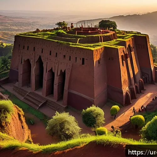 Home 31 에티오피아의 세계문화유산 목록 - A detailed, vibrant scene of the Rock-Hewn Churches of Lalibela at sunrise, showcasing the unique mo...