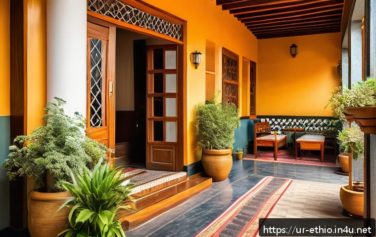 아디스아바바 숙박 추천 - A cozy guesthouse in Addis Ababa featuring traditional Ethiopian architectural elements, warm earth-...